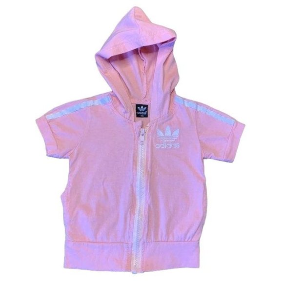 ADIDAS Girls Short Sleeved Jacket Top 18 Months Pink Hoody Toddler Girl 12-18 - Picture 1 of 5